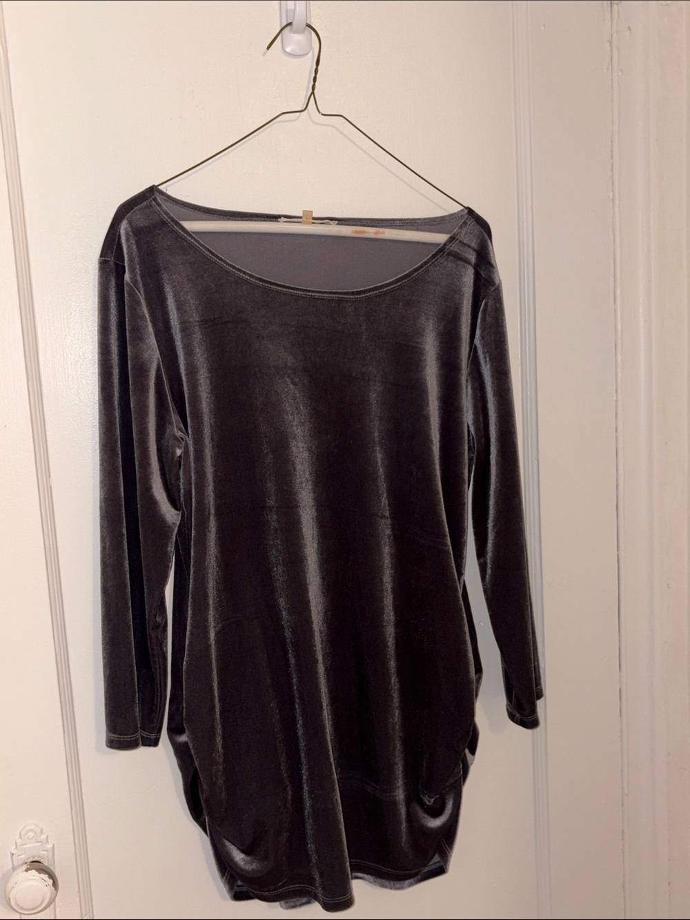 Silver Gray Velvet Tunic Top